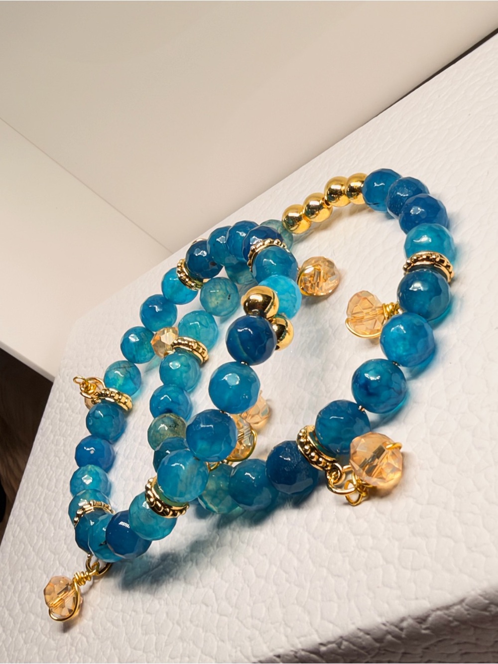 Blue Agate Beaded wire Bracelet set of two